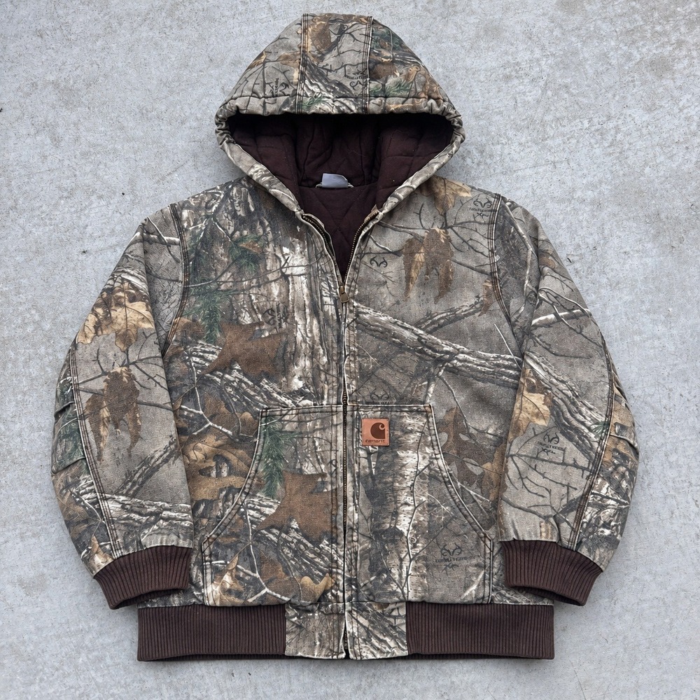 Kids Carhartt Realtree Camo Active Jacket Hooded Canvas Coat L 14-16